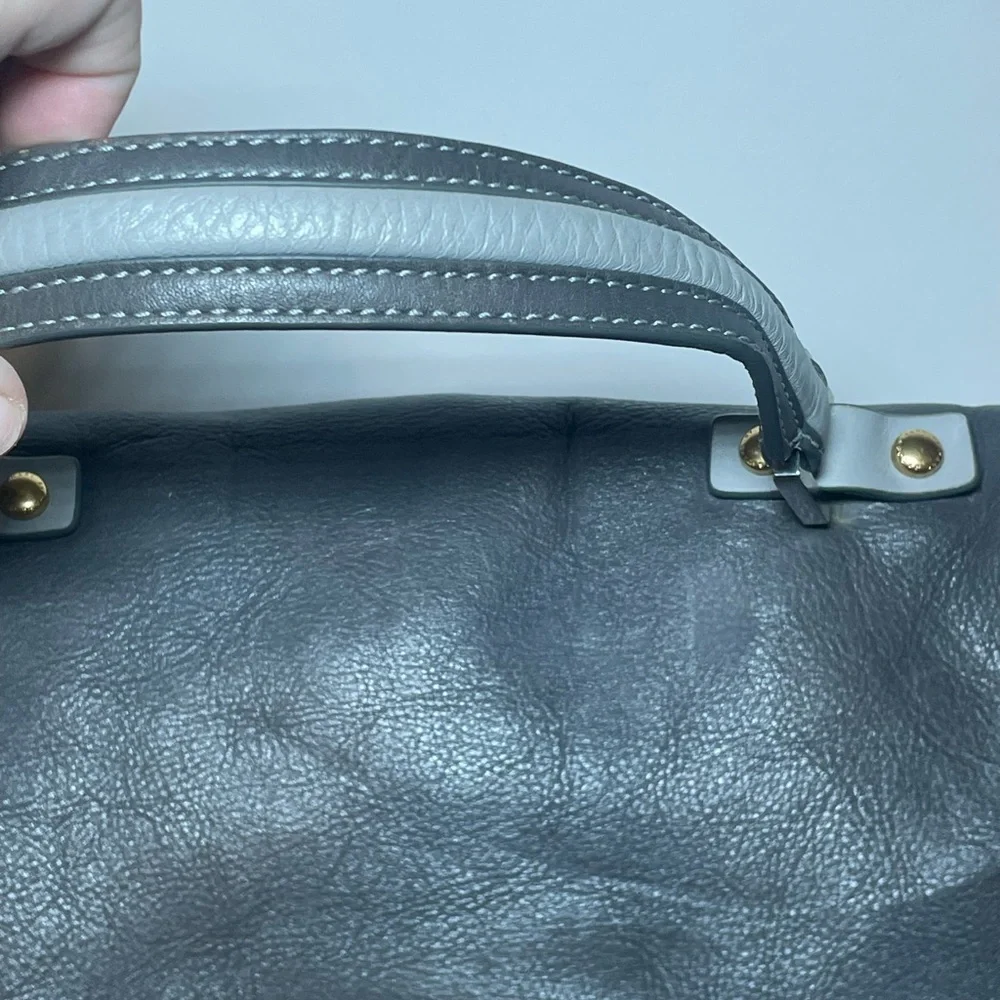 Marc by Marc Jacobs Bob’s Memphis Leather Satchel Crossbody Bag Gray Cream